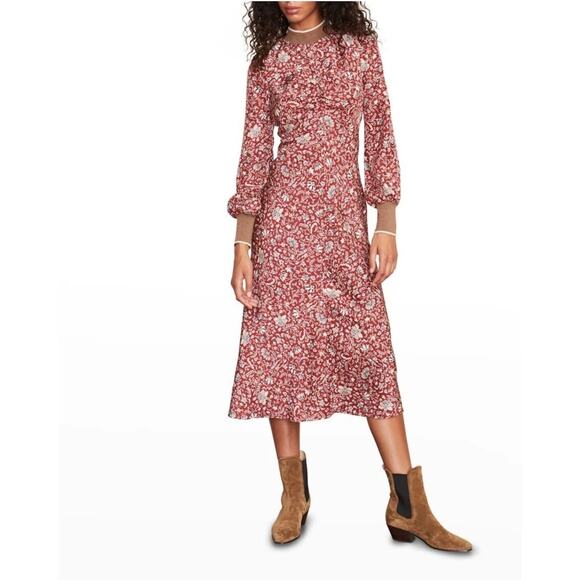 Veronica Beard Reema SZ 6 Women's Silk Vine Floral Midi Dress Cranberry NWT - Picture 1 of 12
